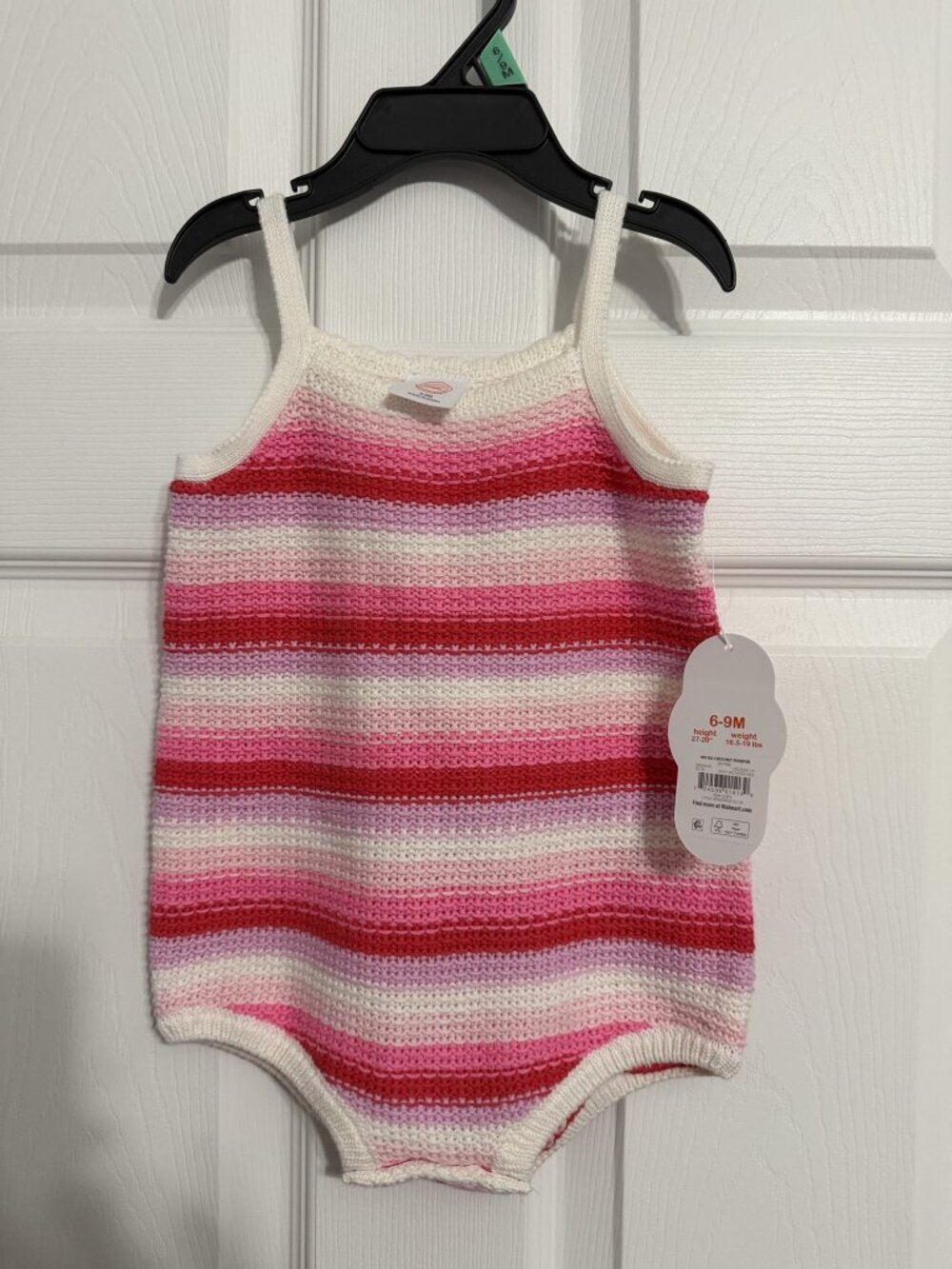 Wonder Nation Striped Crochet Romper Pink Red White 6-9M
